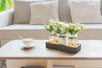 Mkono Mason Jar Lights Centerpiece Table Decorations for Dining Room Farmhouse Coffee Table Decor Wood Tray with 3 Jars Flowers for Kitchen Living Dining Room (Light Green)