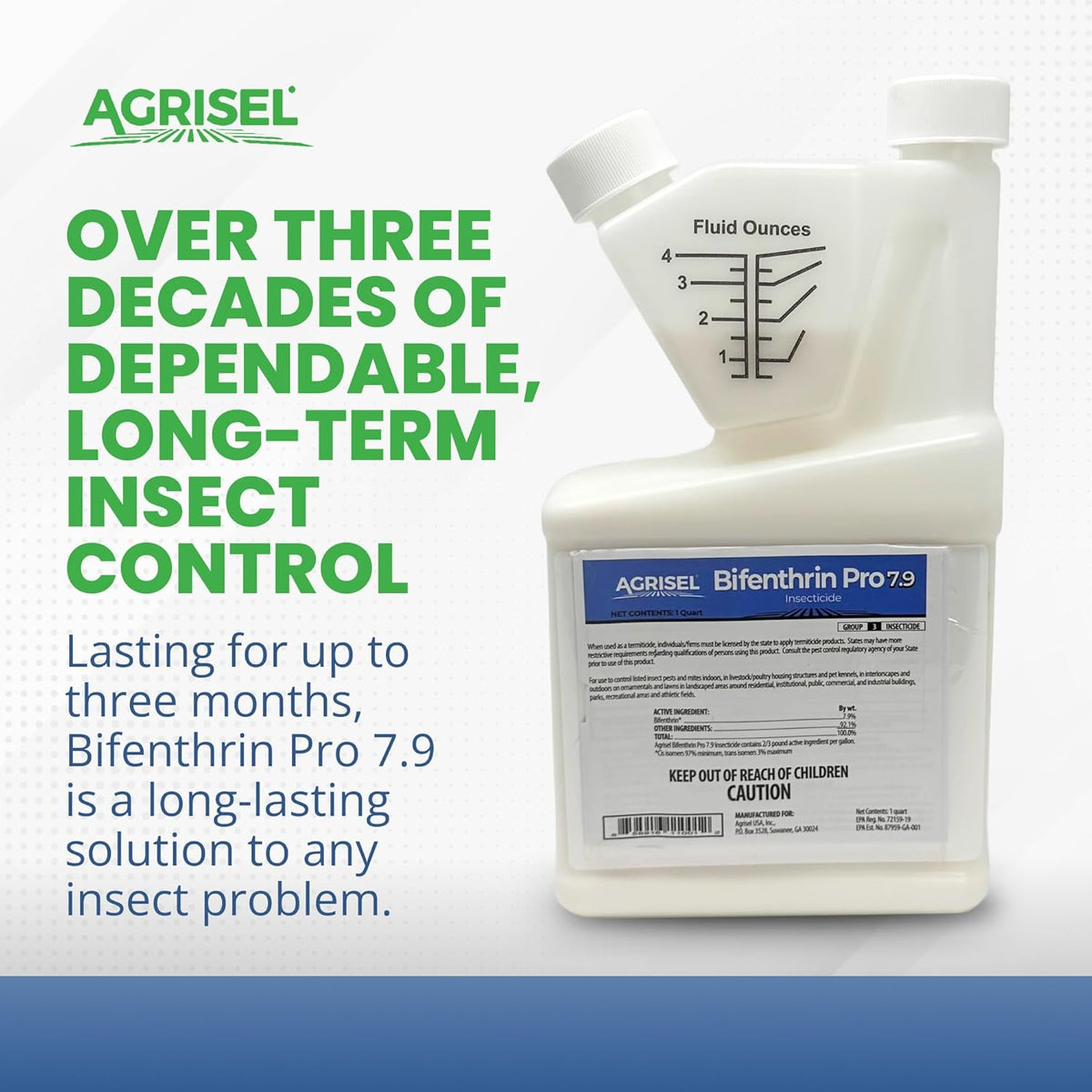 Bifenthrin Pro 7.9, Insect Control, Safe for Plants & Crops, Insecticide, Effective Against 125+ Insects, Includes 3-Pack of Agrisel Protective Gloves, 32 Ounces