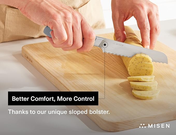 Misen Serrated Bread Knife – High-Carbon Japanese AUS8 Steel – Effortless Slicing of Bread, Pastries, and Fruits – Razor-Sharp Edge and Durable Blade with Ergonomic Handle - 5", Gray