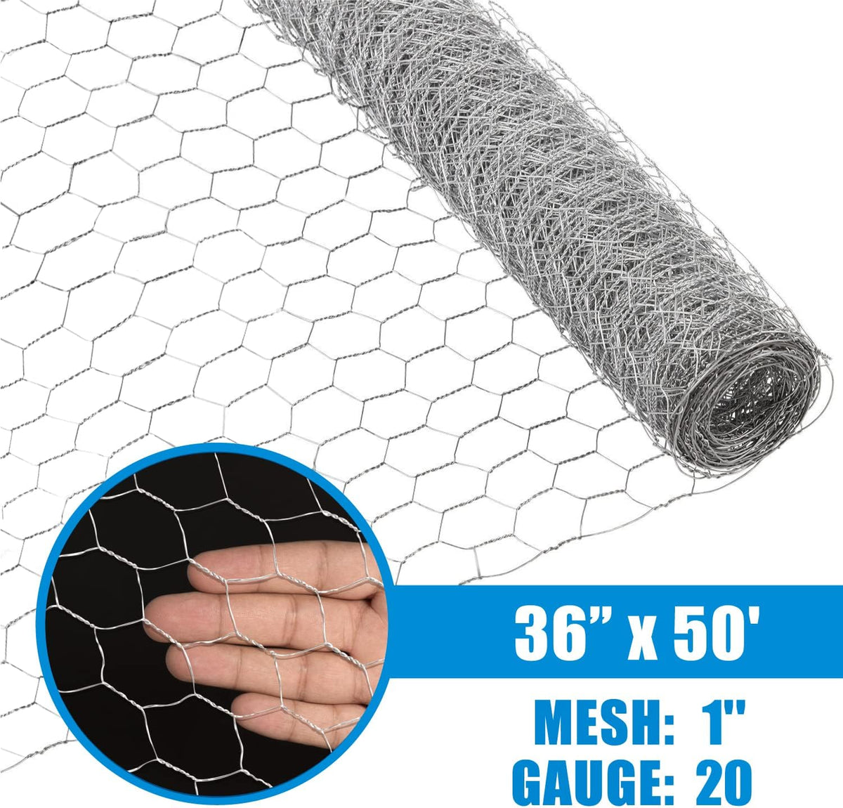 Fencer Wire 20 Gauge Chicken Wire Fence, Galvanized Poultry Hexagonal Netting Crafting, Chicken Coops & Rabbit Rodent Cage, 1-Inch Hex Grid (3 ft. x 50 ft.)