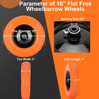 Upgraded 16" Flat Free Wheelbarrow Wheels and Tires, 4.80/4.00-8 Solid Tires with 5/8"&3/4" Bearings, Universal Fit for Wheelbarrows/Garden Trailer