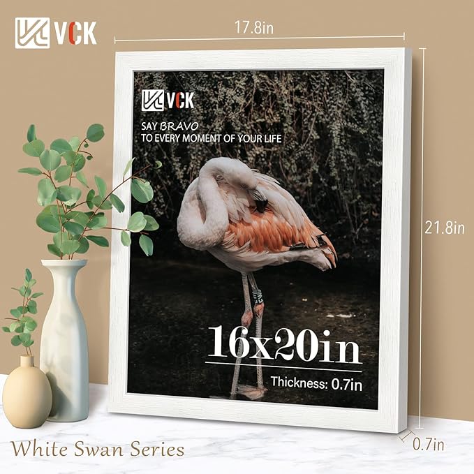 VCK 16x20 Picture Frame Set of 4 - White, Gallery-Quality Wood Poster Frames, 1.1-Inch Wide Border, Polished Plexiglass, Vertical or Horizontal Wall Display for Photo/Art/Prints, White