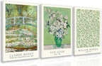 FASWQ Framed Monet Van Gogh William Morris Wall Art, Grass Botanical Wall Decor, Mid Century Impressionist Canvas Paintings, Modern Green Landscape Poster Print for Living Room Bedroom 16"x24"x3