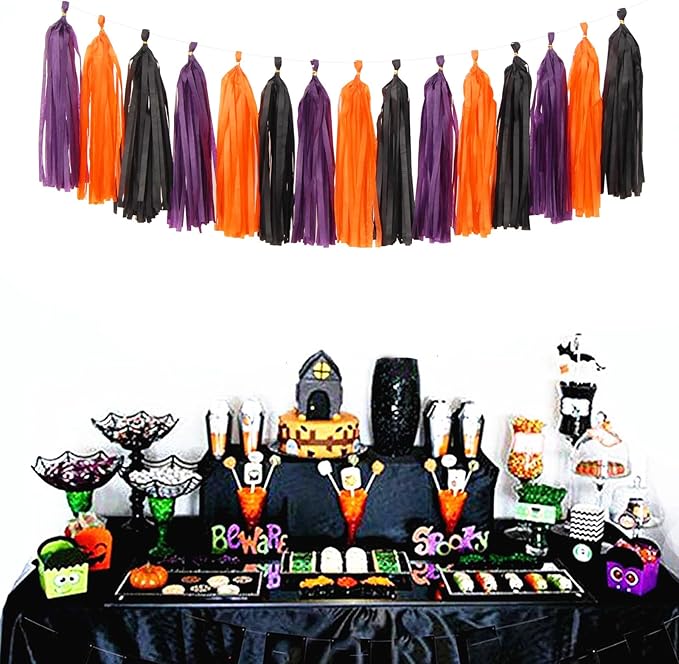 Black-Purple Orange Halloween Party-Decorations Tassel-Garland - 15pcs Graduation 2025 Supplies Tassels, Birthday Wedding Baby Bridal Shower Decor Panduola