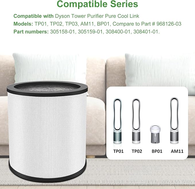 2 Pack Upgraded TP01 TP02 Replacement Filter Compatible with Dyson Pure Cool Link TP01, TP02, TP03, BP01, AM11 Tower, 360° True Filter, Compare to Part # 968126-03，Black