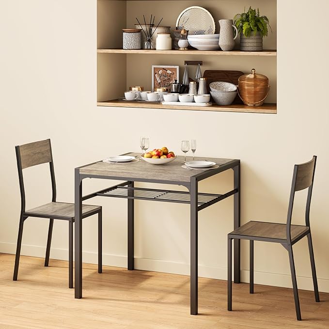 Gizoon Dining Table Set for 2, 3 Piece Kitchen Table with 2 Chairs for Small Space, Apartment, Kitchen, Dining Room, Space-Saving