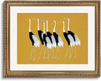 VIYYIEA Gold Framed Wall Art Canvas Print Home Decor, Vintage Cranes Wall Art for Living Room, Vintage Animal Oil Painting Picture, Print Framed Home Decor, Bathroom Wall Decor Seven Cranes 16x20in