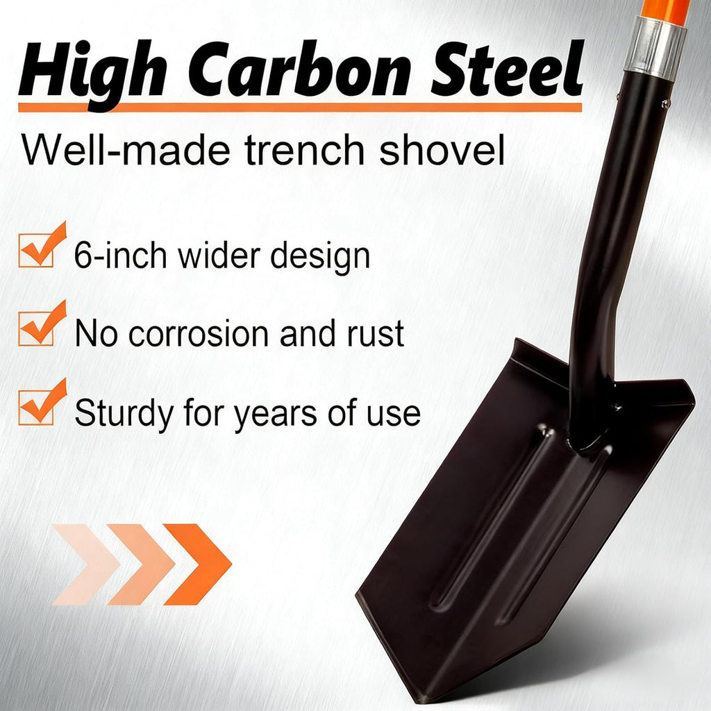 VNIMTI Trench Shovel Heavy Duty, 6-Inch Trenching Shovel with Fiberglass Handle, 58 Inches