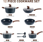 DisDelight Pots and Pans Set Non Stick, Nonstick Induction Granite Kitchen Cookware Sets, Induction Nonstick Granite Cooking Set, Induction Cookware Cooking Pan Set, Pan Sets for Cooking, Blue