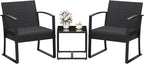 Homall Resin 3 Pieces Patio Furniture Set, Outdoor Bistro Set with Cushions and Glass Table, Conversation Set Rattan Chair for Porch, Balcony, Poolside, Garden (Black)