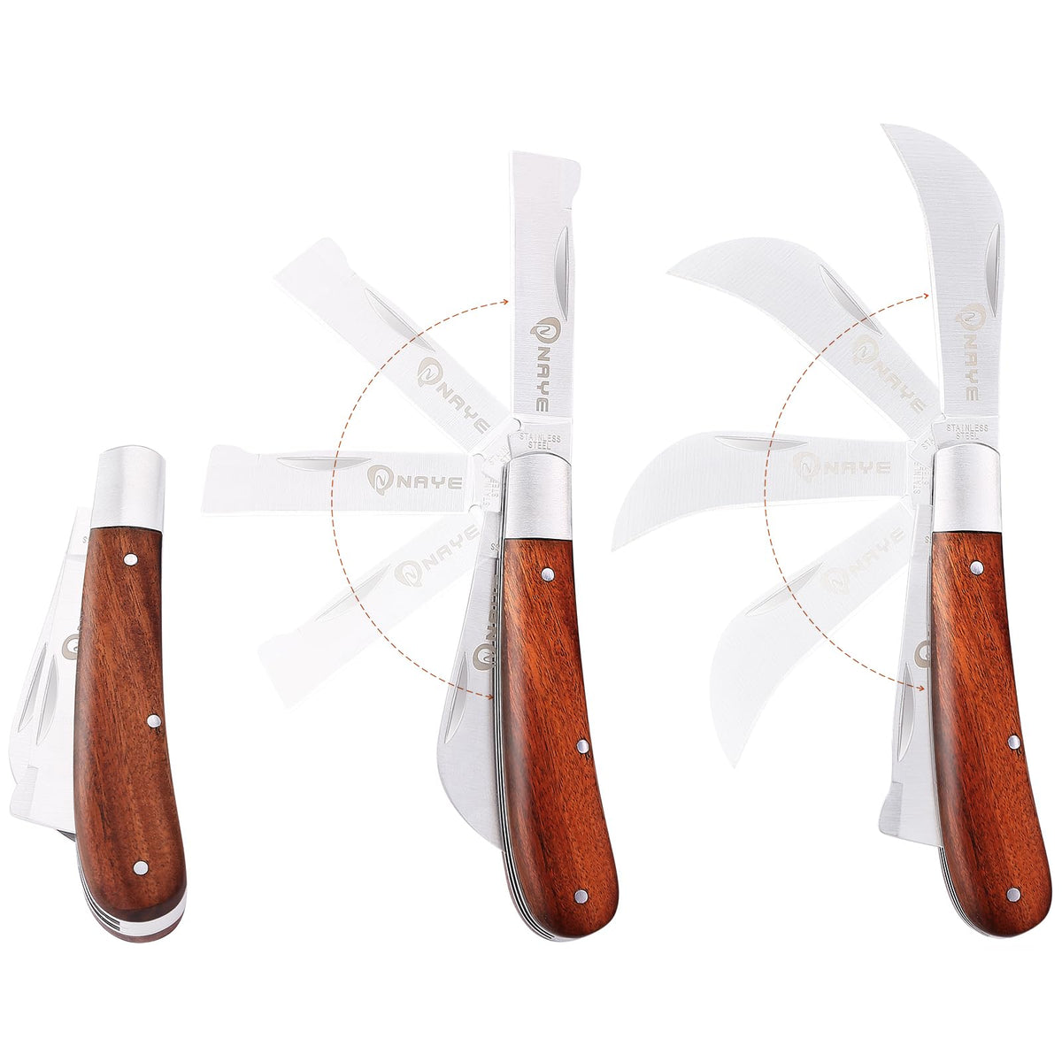 NAYE Grafting Gardening Knife,2-5/8" Curved Straight Blades Garden Knife for Budding Pruning,with Grafting Tape Plant Labels/Tree Tags