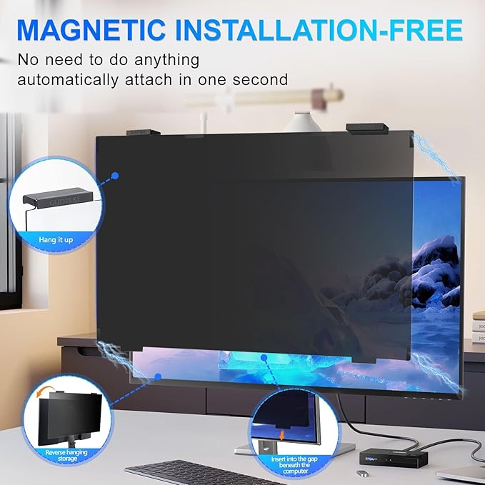 Magnetic 27 Inch Privacy Screen for Computer Monitor 16:9 Aspect Ratio, Hanging Removable Anti-Blue/Glare Protector Film, Anti Spy Desktop Security Private Filter 27in