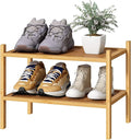 Small Shoe Rack, 2-Tier Bamboo Wood Shoe Rack for Entryway, Stackable Shoe Organizer for Hallway Closet, Free Standing Shoe Racks for Indoor & Outdoor