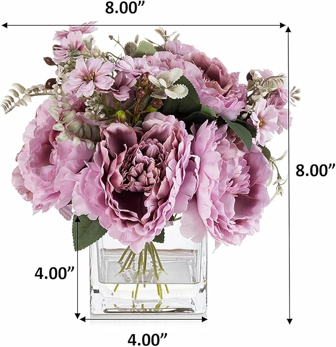 ENOVA FLORAL Artificial Flower Arrangement with Vase,Mixed Artificial Silk Peony Flower in Vase for Decoration Home Office, Wedding Centerpiece (Purple)