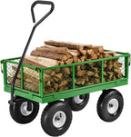 VEVOR 680 Lbs Steel Garden Cart on Wheels, Heavy Duty Garden Wagon Cart Pullable, Metal Outdoor Utility Yard Wagon Carts with 10" Tires, Mesh Removable Sides and 180°Rotating Handle