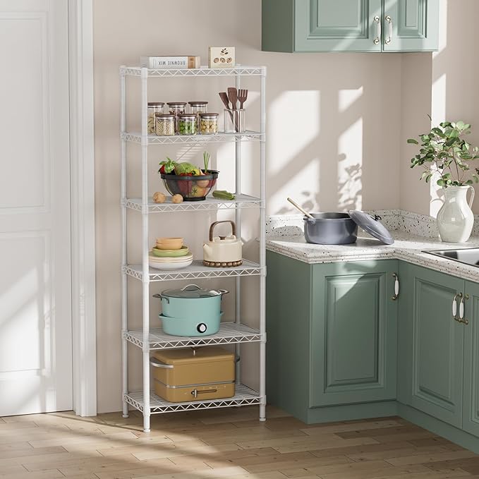 5 tire Shelves Storage Wire Shelving Unit Metal Shelf Adjustable Organizers Storage Shelving with Wheels for Bathroom Laundry Room Kitchen Pantry12”D x 22”W x 69”H White