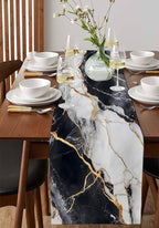 Black White Marble Cotton Linen Table Runner for Dining Kitchen, Wedding Outdoor Party Tablerunners Decoration, Nature Marble Crack Modern Art Dresser Scarf Coffee Tablecloth Runners 13x60 Inches