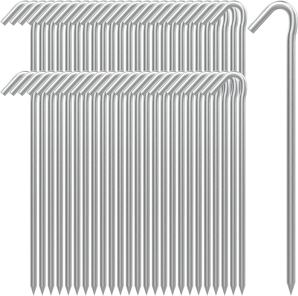 AAGUT Tent Stakes Heavy Duty Metal 9 Inch, 50 Pack Rust-Resistant Galvanized Steel Camping Stake Garden Edging Fence Hooks Yard Tent Pegs for Inflatable, Tarp, Outdoor Christmas Decorations