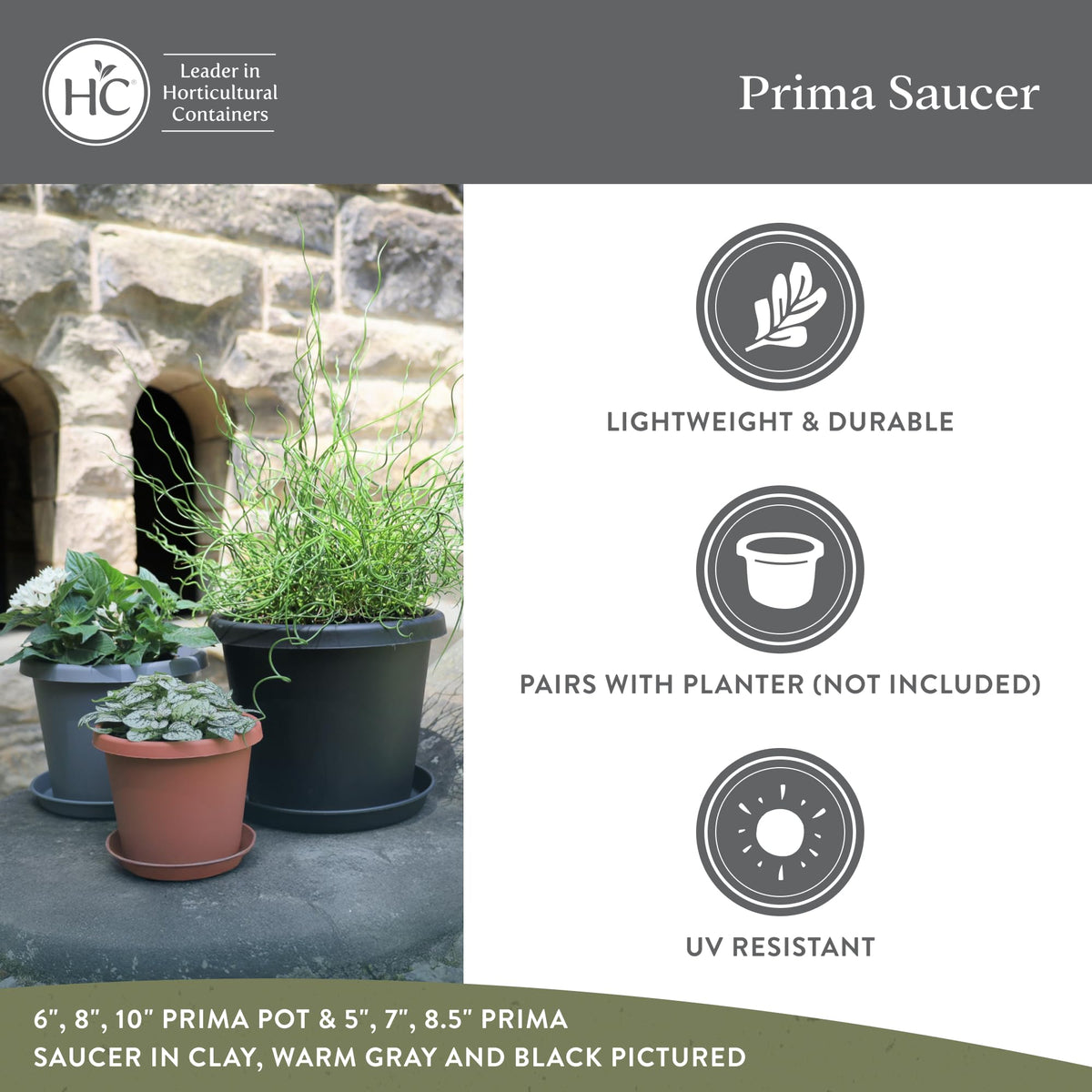 The HC Companies Round Prima Flower Pot Saucers - Plastic Plant Saucer for Outdoors & Indoors - Traditional Plant Pot Trays for Water Drainage -Durable Plant Tray (10.5-inch Sandstone, Pack of 1)