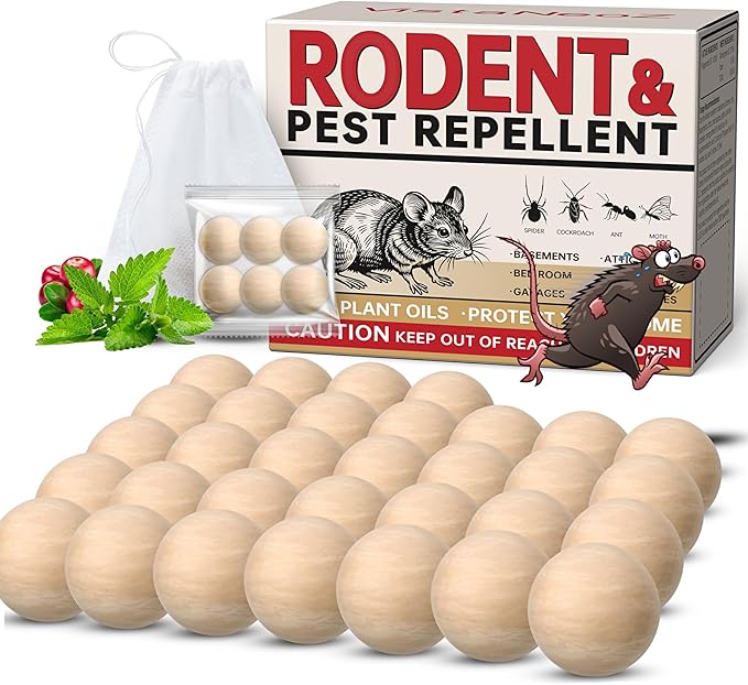 Rodent Repellent Indoor 33 Balls – Natural Peppermint Mouse Repellent, Mice Repellent Deterrent for Indoor & Outdoor Use, Rodent Repellent for Home, Garage, Car & RV