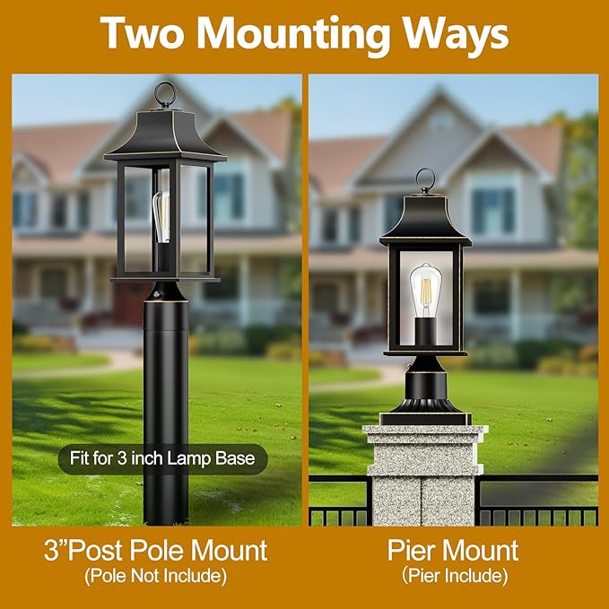 Dusk to Dawn Hardwired 120V Outdoor Post Light, 19.29" Oil Rubbed Bronze Lamp Post Fixture with Pier Mount Base, Waterproof Aluminum Pole Light for Yard, Patio, Garden, Driveway, Pathway