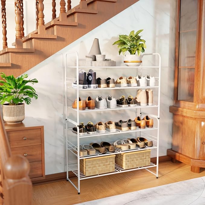 SUFAUY 3-Tier 33" Wide Shoe Rack, Closet Metal Shoe Rack Organizer Heavy Duty, Stackable, White
