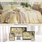 MooMee Bedding Duvet Cover Set 100% Washed Cotton Linen Like Textured Breathable Durable Soft Comfy (Heathered Butter Yellow, Full 80"x90")