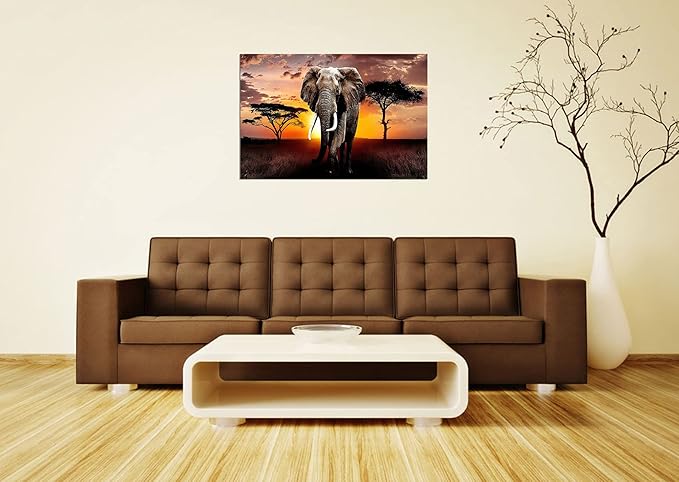 XXMWallArt FC3069 Canvas Wall Art Elephant Picture African Wild Animals Artwork Painting Print for Living Room Bedroom Kitchen Home and Office Wall Decor