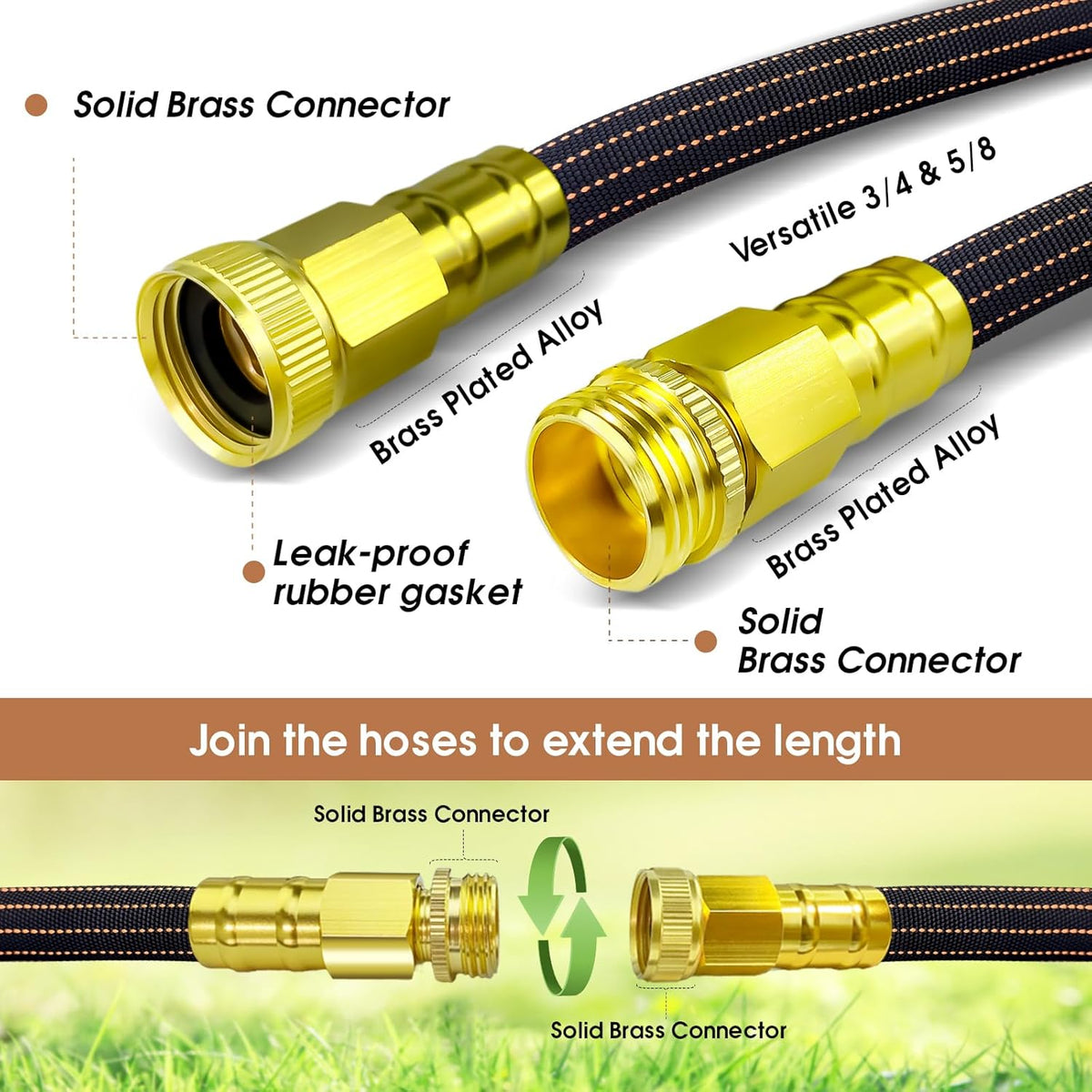 10FT Lightweight Garden Hose,Flexible Water Hose with Solid Brass Head,Kink-Free,Collapsible Hose,High Pressure Flat Water Hose for RV,Boat,Car Wash,Garden,Yard,Camper,Outdoor (OrangeBlack, 10 feet)