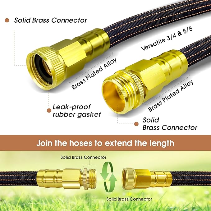30ft Lightweight Flexible Garden Hose,Non-Slip Handles,Non-kink Hose,Solid Brass Fitting for Boats, RV Water Hose,Marine Washdown,Lawn,Garden,Leakproof TPE Hose(GreenBlack, 30 FT)
