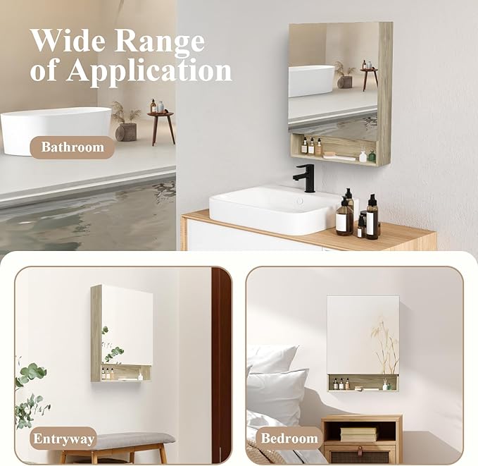 Bathroom Medicine Cabinet Mirror, 32" x 24" Bathroom Mirror with Storage, Medicine Cabinet Organizer with Single Door for Laundry Room, Entryway