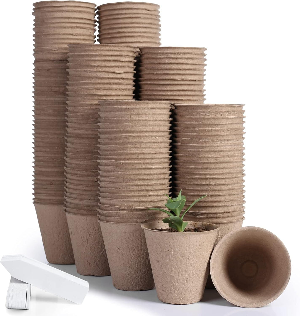 JERIA 200-Pack 3.15 Inch Peat Pots for Seedling with 200 Pcs Plant Labels,Outdoor Garden Germination Nursery Pots,Biodegradable Seed Starter Pots Kits