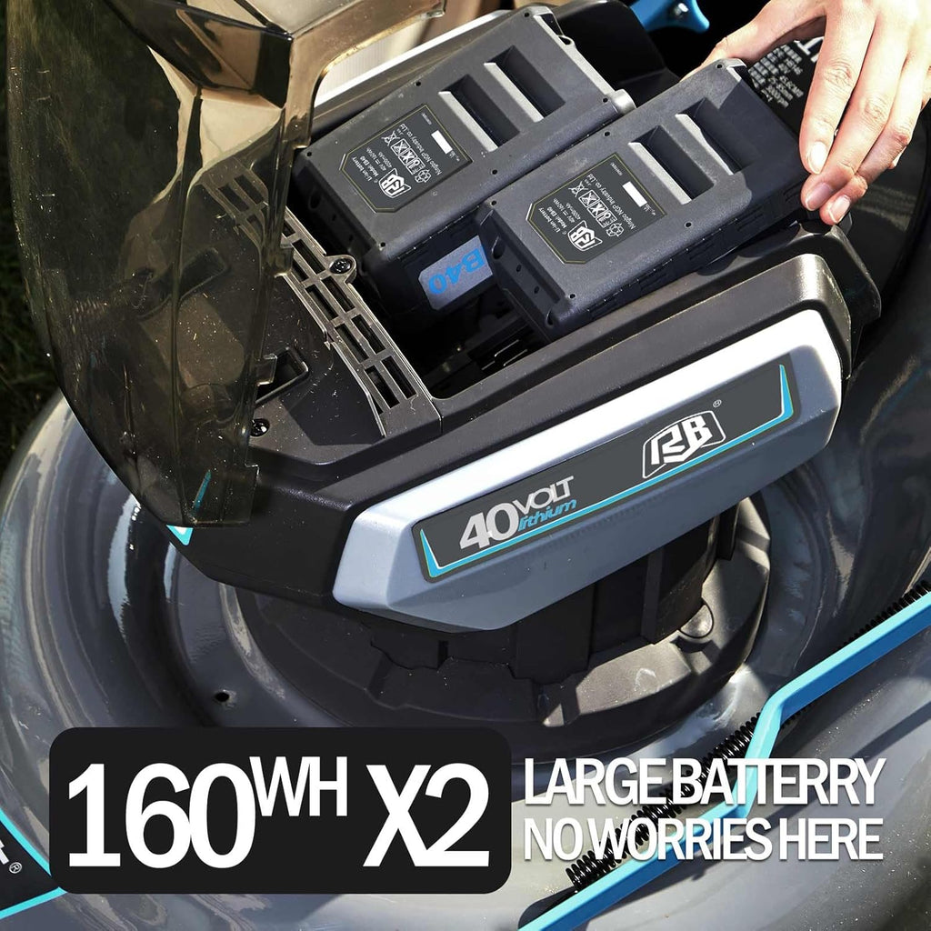 RB 80V Battery Power Lawn Mower 18” Cordless 7 Cutting Heights Adjustable Lawnmower Brushless Motor Low Noise 4 in 1 Push Mower with Fast Charger and 2 x40V 4.0AH Battery
