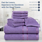 Casa Lino Bath Towel Set of 8 (2 Bath Towels, 4 Wash Cloths & 2 Hand Towels for Bathroom) - 100% Cotton - Highly Absorbent & Quick Dry - Guest Room Essentials for Bathroom Set - (Purple)