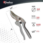 Kamikaze Pruning Shears, Professional Heavy Duty Handheld Clippers with Japanese Steel Titanium Blade, 1" Cutting Capacity, Ergonomic Handle Reduces Fatigue & Boosts Efficiency – Arthritis-Friendly