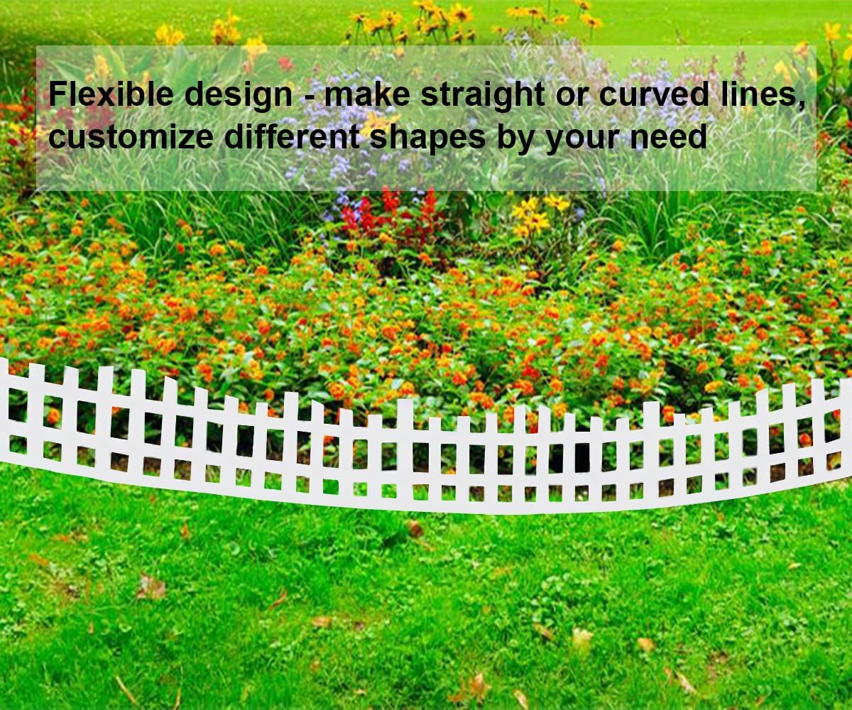 Garden Edging 33FT, Landscape Edging Borders [Extra Tall 4.9IN ] Flexible Lawn Edging Kit with 60pcs Stakes,Mini Plastic Fence for Tree Flowerbeds Grass Yard -White-2