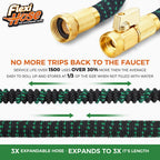 Flexi Hose with 8 Function Nozzle, 25FT - Lightweight Expandable Garden Hose, No-Kink Flexibility, 3/4 Inch Solid Brass Fittings and Double Latex Core - Black and Green