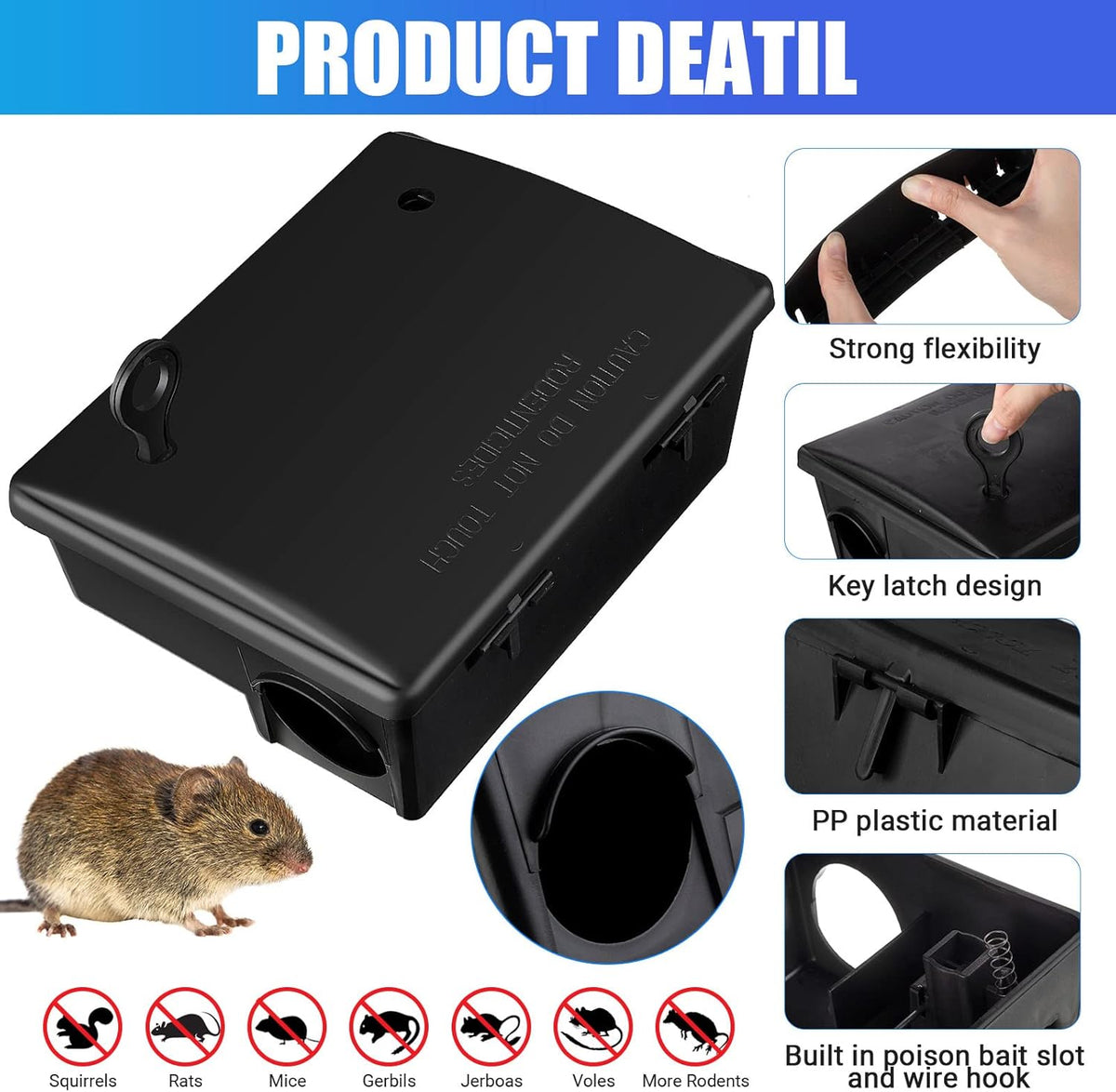 Qualirey 6 Pack Rat Bait Stations Large Rodent with Key Reusable Mouse Stations Mice Blocks Heavy Duty Boxes for Outdoor Rodents Mice Blocks, Bait Not Included, Black (9.8 x 7.5 x 3.9 Inches)