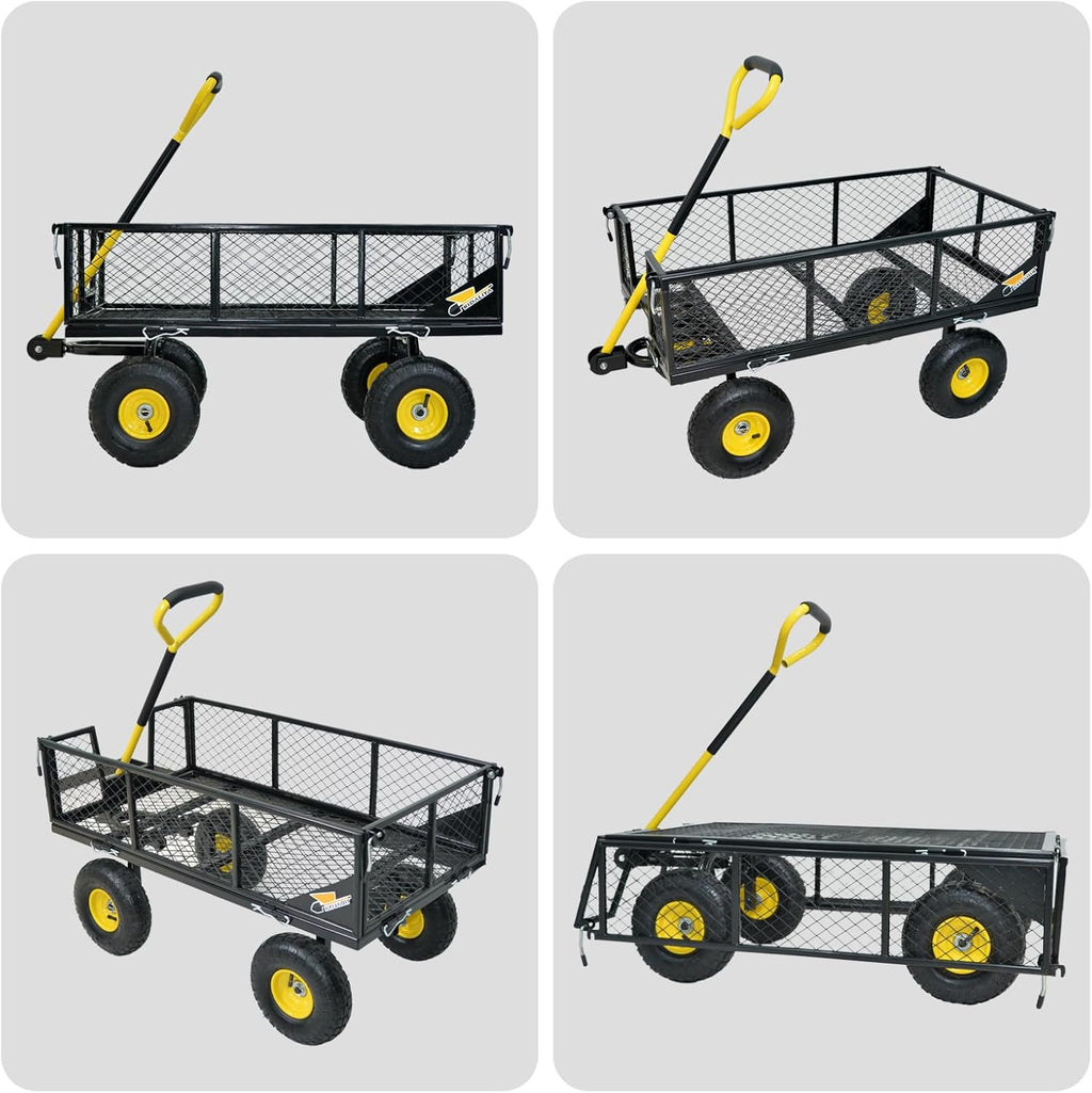 900 lbs Steel Garden Cart, Heavy Duty Yard Utility Wagon with 10" Pneumatic Tires, Removable Mesh Sides and 180° Rotating Anti-Slip Handle