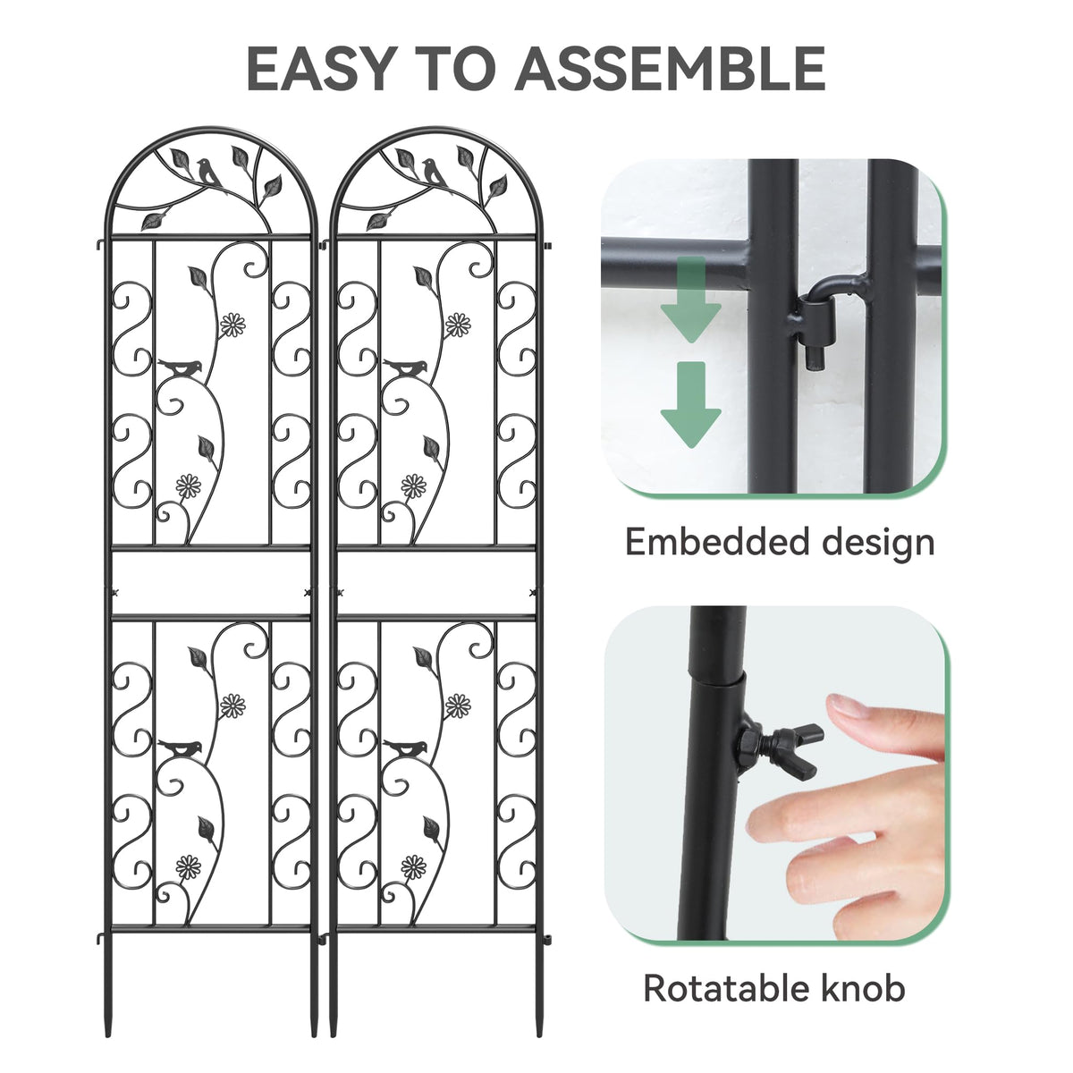 Ultym 2-Pack 87" x 20" Daisy & Bird Arch Black Metal Garden Trellises