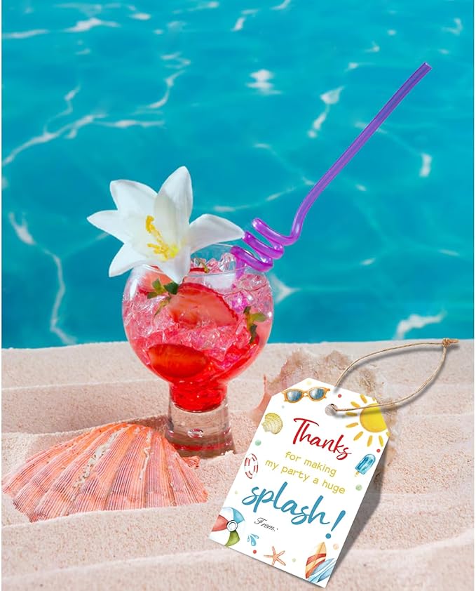 50pcs Summer Beach Thank You Tags for Swimming Themed Party Favors, Summer Gift Label for Hawaiian and Beach Party Decoration (Beach)