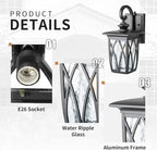 JYZ Dusk to Dawn Outdoor Wall Lantern, Craftsman Style Exterior Sconce Light with Water Ripple Glass, Traditional Porch Light Fixture Wall Mount Lamp for Front Porch Doorway Garage Patio Garden