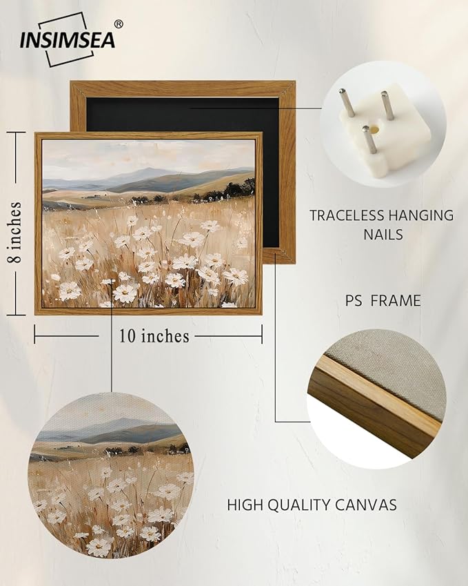 InSimSea Framed Wall Art for Living Room Retro Flower Canvas Art Wall Decor Bedroom Artwork Farmhouse Oil Paintings Pictures Prints Rustic Gallery Boho Vintage Floral Botanical Office 8x10In