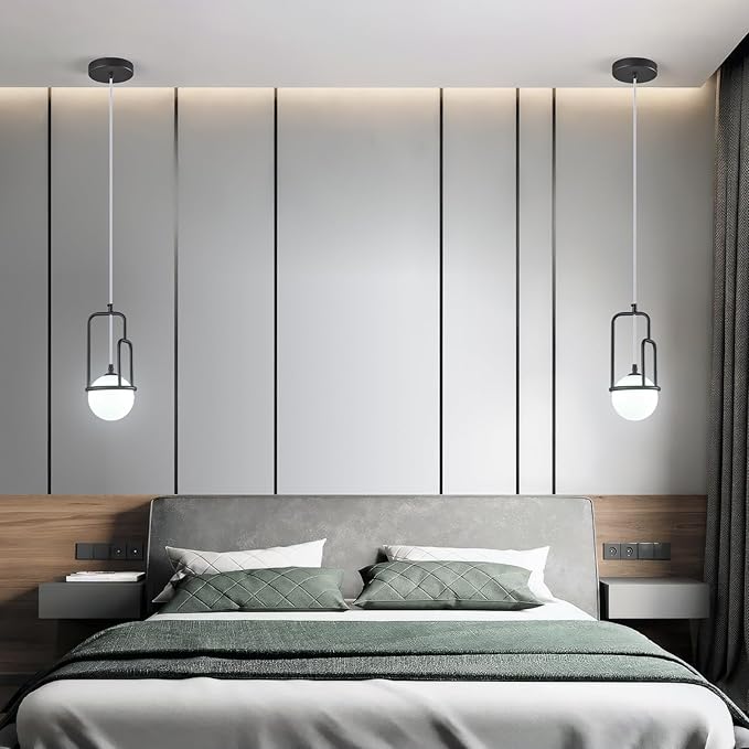 5 Inch Modern Black Pendant Light Globe Pendant Light Fixture Mid Century Pendant Lighting for Kitchen Island Dining Room Living Room Bedroom(3 Pack)