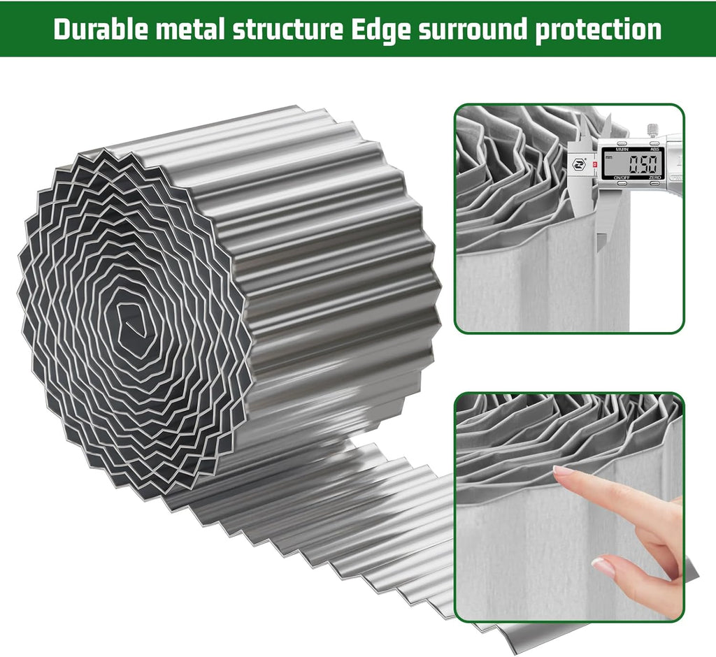 SnugNiture Corrugated Metal Garden Edging,6" x 50' Sturdy Lawn Edging Border,Landscape Edging Border for Lawn, Flower Bed,Garden and Yard