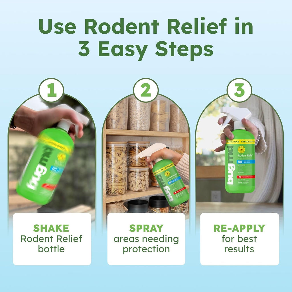 BugMD Peppermint Oil Spray for Rodents (2 Pack- 16oz) Mouse Repellent & Rodent Repellent Spray, Natural Mice Repellent with Cinnamon, Clove, and Rosemary Oils - Safe Indoor & Outdoor Use