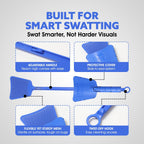 Improved Fly and Bug Swatter w/Integrated Cover, Flexible Bug Smasher for Flies and Bugs Swatting, Surface-Friendly Design, Adjustable Racket Handle - Fly Swatter for Indoors (Pack of 3)