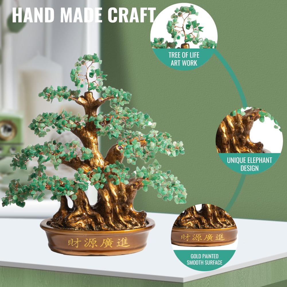 Natural Aventurine (1,300 Gemstone Count) Chakra Crystal Tree with Healing Properties - Home & Office Bonsai Feng Shui Money Tree Decoration for Luck, Success and Intelligence - 18"