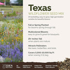 Eden Brothers Texas Wildflower Mixed Seeds for Planting, 5 lb, 2,400,000+ Seeds with Cornflower, Birds Eyes, African Daisy, Attracts Pollinators, Plant in Spring or Fall, Zones 3, 4, 5, 6, 7, 8, 9, 10