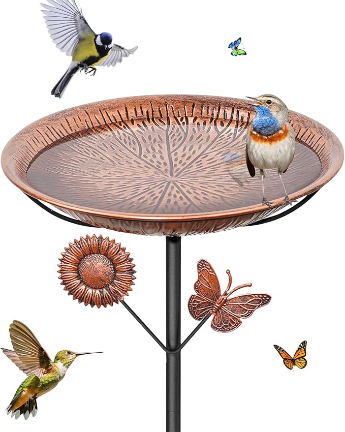 Metal Bird Bath for Outside, Vintage Birdbaths Removable Feeder Bowl with Butterfly Flower, Easy to Clean Birdfeeder for Outdoors Garden Yard Lawn Decor